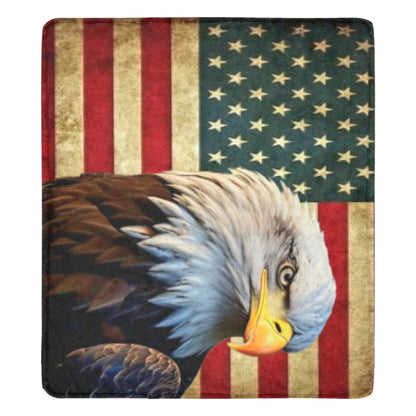 Large Black Microfiber Micro Fleece Flannel 70X80 Inch Soft Warm Monogram U.S. American Flag And Eagle Insignia Black Blanket...