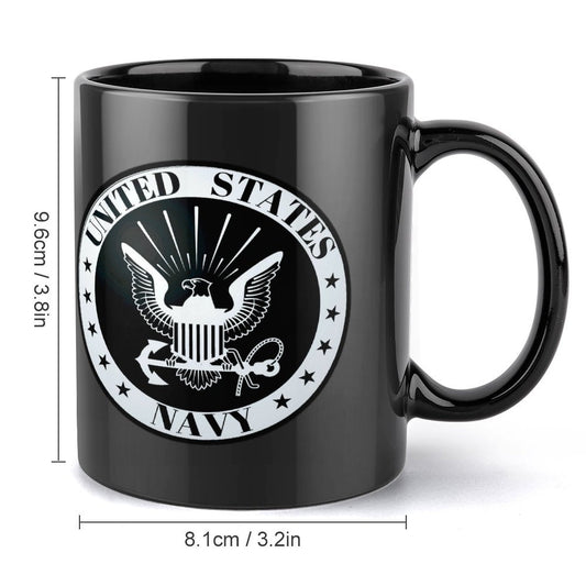 United States Navy White Emblem On Black Ceramic Coffee Mug (Comes With Your Initials Or Rank And Name Free Of Charge On Mug!)