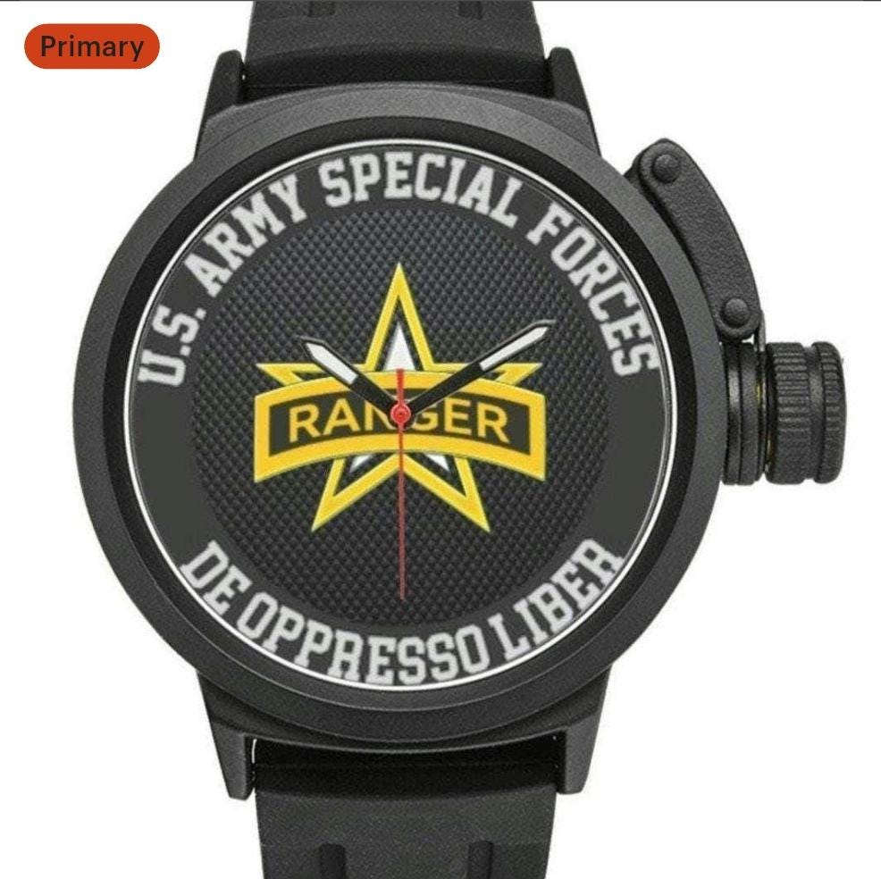 Men's US Army Special Forces Rangers Large Black Miyota Quartz Movement Waterproof Shockproof Insignia Sports Watch...Monogramed