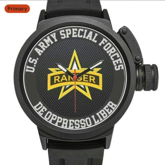 Men's US Army Special Forces Rangers Large Black Miyota Quartz Movement Waterproof Shockproof Insignia Sports Watch...Monogramed
