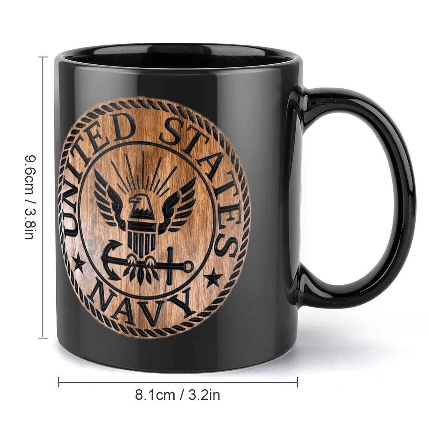 United States Navy Black & Brown Emblem Ceramic Coffee Mug (Comes With Your Initials or Rank And Name At No Additional Charge!)