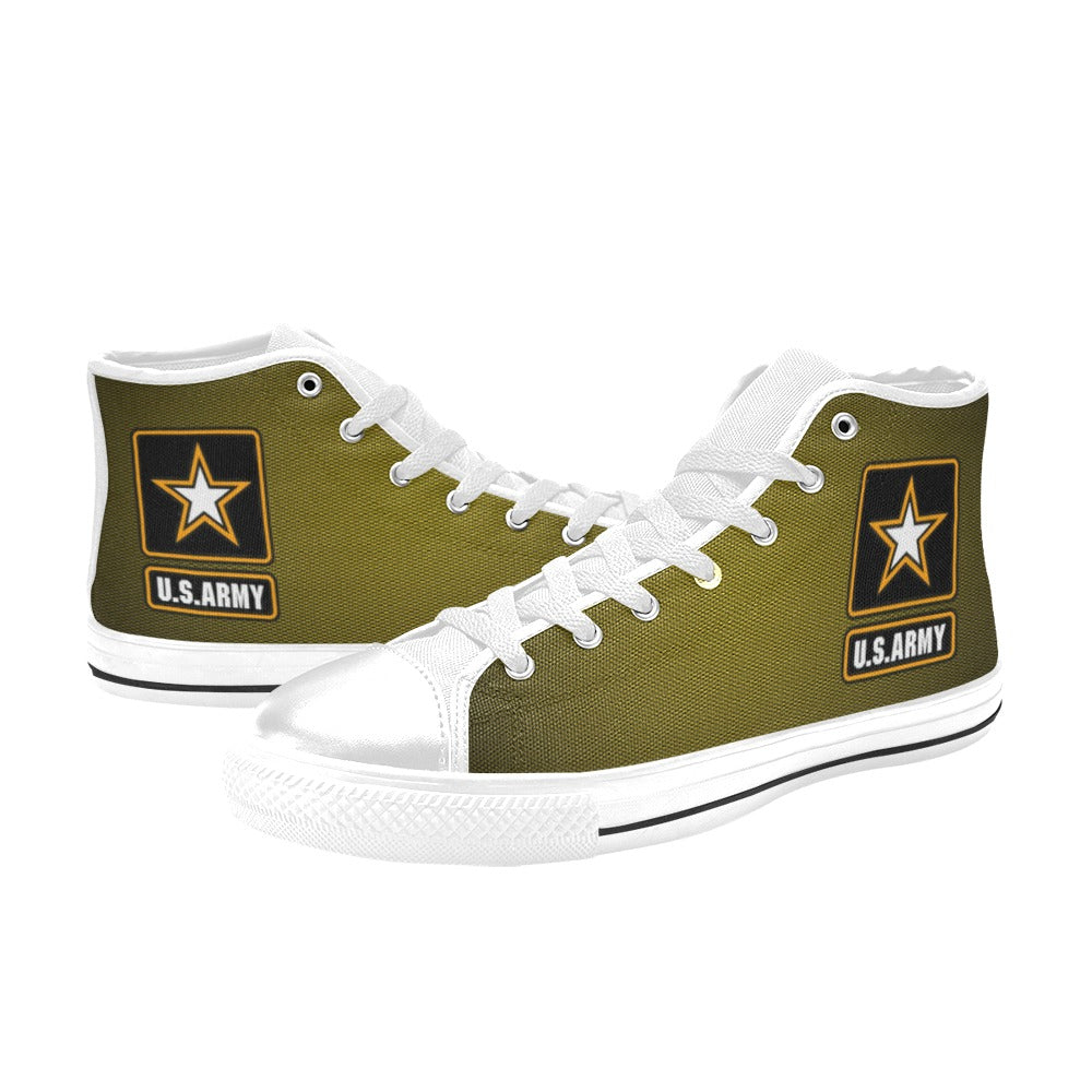 U.S. Army Green Men’s Classic High-Top Canvas Shoes  Lace-Up Round Toe Metal Eyelets Comes With Name And Rank Name On The Outer Quarter...