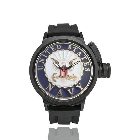 US Navy 3D Insignia ABS Stainless Steel Miyota Quartz Movement Waterproof Screw On & Off Cap For Crown Rubber Silicone Band Sports Watch