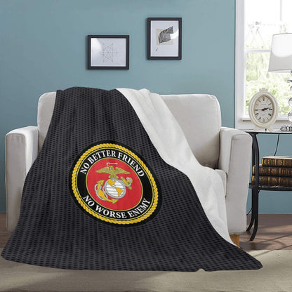 Large Black Microfiber Micro Fleece Flannel 70X80 Inch Soft Warm Monogram U.S. Marine Corps Insignia Black Blanket...