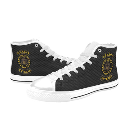U.S. Army Veteran Black Men’s Classic High-Top Canvas Shoes  Lace-Up Round Toe Metal Eyelets Comes With Name And Rank Name On The Outer Quarter...