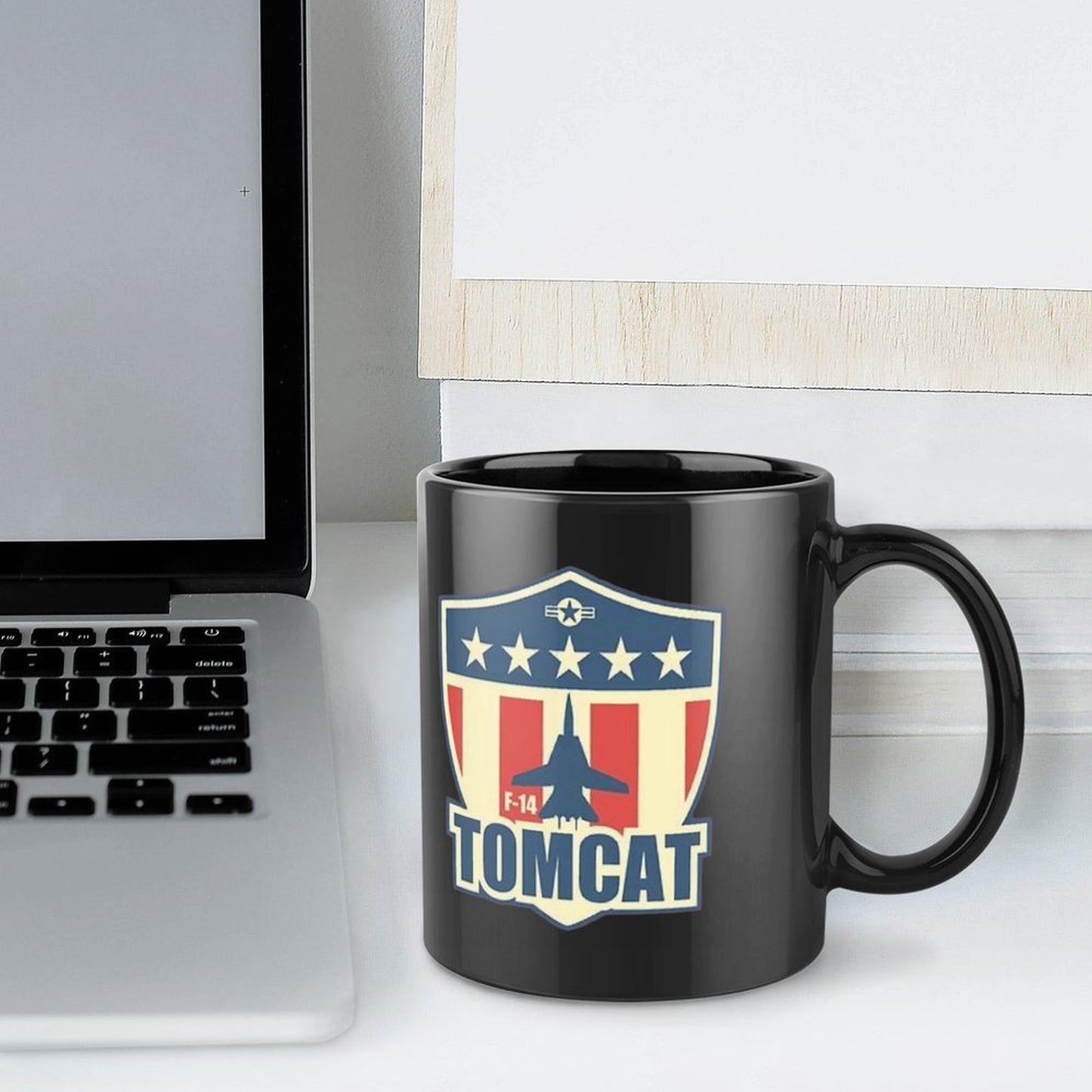 United States Navy TOMCAT Emblem On Black Ceramic Coffee Mug (Comes With Your Initials Or Rank And Name Free Of Charge On Mug!)