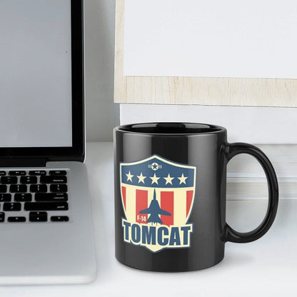 United States Navy TOMCAT Emblem On Black Ceramic Coffee Mug (Comes With Your Initials Or Rank And Name Free Of Charge On Mug!)