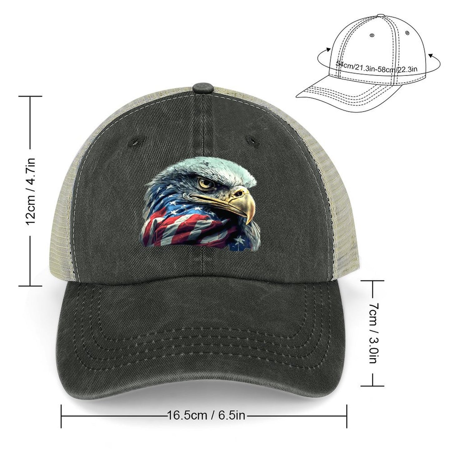 American Flag And Eagle Cowboy Hat Denim Trucker Hat