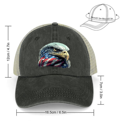 American Flag And Eagle Cowboy Hat Denim Trucker Hat