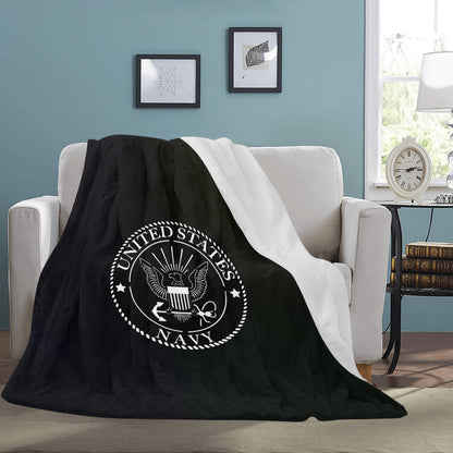 Large Black Microfiber Micro Fleece Flannel 70X80 Inch Soft Warm Monogram U.S. Navy White Insignia Black Blanket...