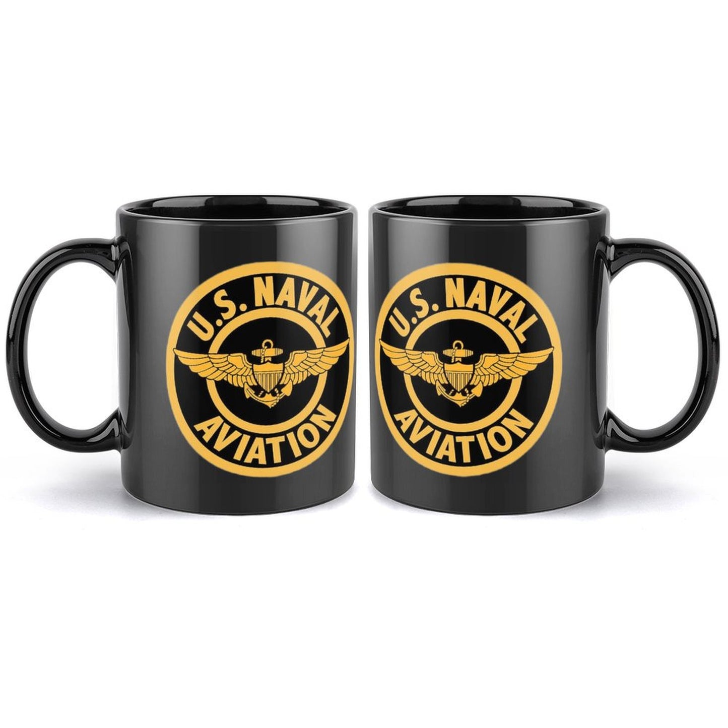 U.S. Naval Aviation Emblem On Black Ceramic Coffee Mug (Comes With Your Initials Or Rank And Name Free Of Charge On Mug!)
