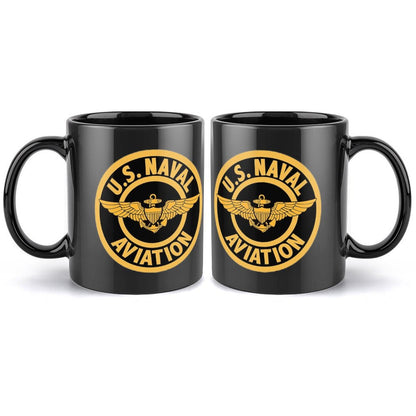 U.S. Naval Aviation Emblem On Black Ceramic Coffee Mug (Comes With Your Initials Or Rank And Name Free Of Charge On Mug!)