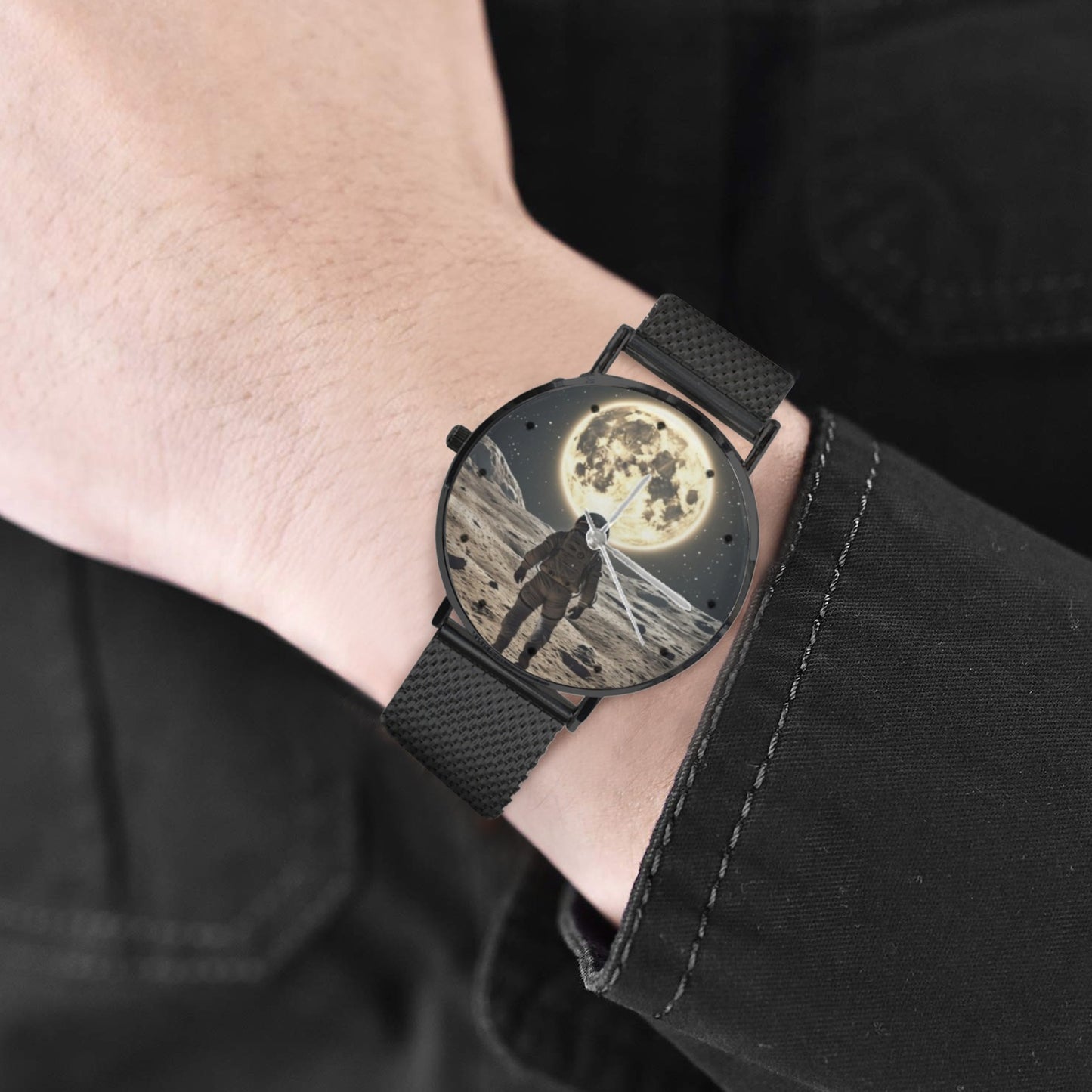 Men's Women's Karman Line View To The Moon From Astronaut Dial Waterproof Monogram Black Stainless Steel Dress Watch...