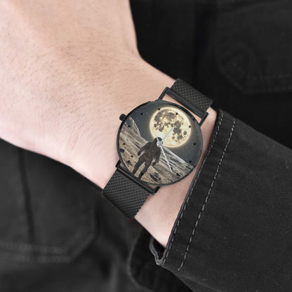 Men's Women's Karman Line View To The Moon From Astronaut Dial Waterproof Monogram Black Stainless Steel Dress Watch...