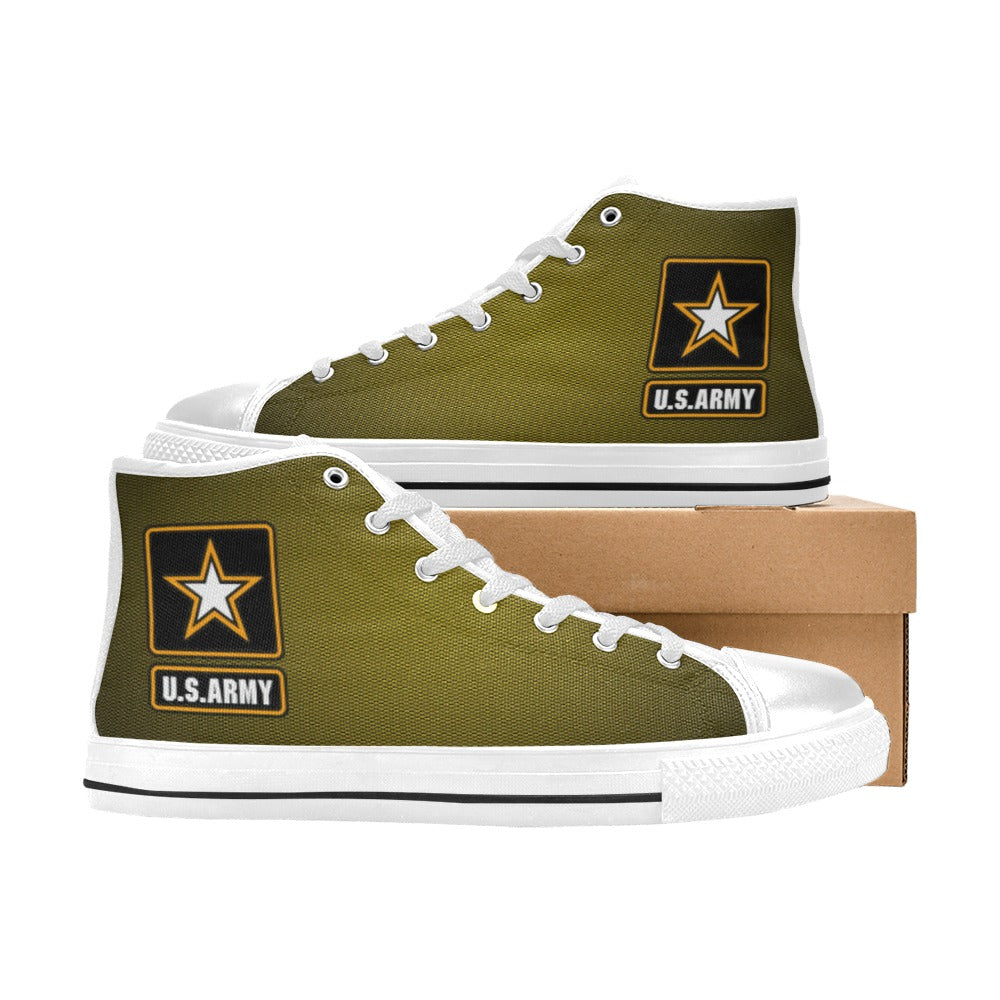 U.S. Army Green Men’s Classic High-Top Canvas Shoes  Lace-Up Round Toe Metal Eyelets Comes With Name And Rank Name On The Outer Quarter...