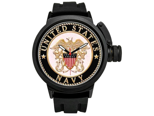 US Navy 3D Insignia ABS Stainless Steel Waterproof Screw On & Off Cap For Crown Miyota Quartz Movement Rubber Silicone Band Sports Watch