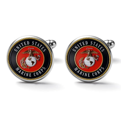 Men's Custom Made Alloy Silver W Black Carbon Fiber Background Marine Corps Insignia In Black Red & Gold Come With Your Initials On Them....