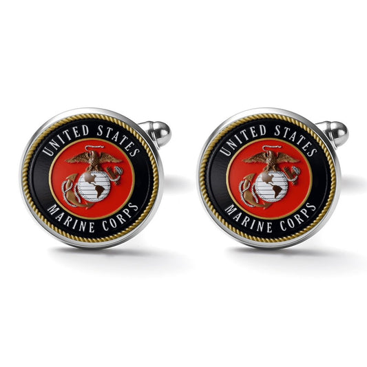 Men's Custom Made Alloy Silver W Black Carbon Fiber Background Marine Corps Insignia In Black Red & Gold Come With Your Initials On Them....