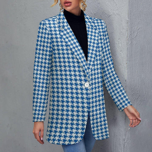 Women's Light Blue White Checkered Formal Summer Event Blazer Jacket...