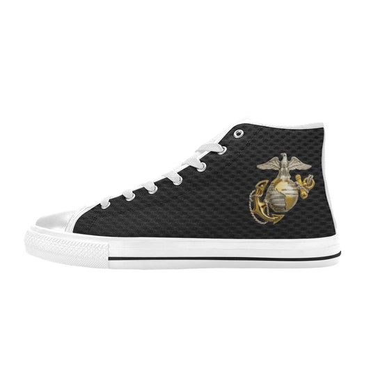 U.S. Marine Corps Black Men’s Classic High-Top Canvas Shoes  Lace-Up Round Toe Metal Eyelets Comes With Name And Rank Name On The Outer Quarter...