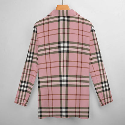 Women's Madison Ave Pink Black White & Red Plaid Fall Pattern Design Monogram Formal Casual Blazer Initials Can Be Put On Lapel For Free.......