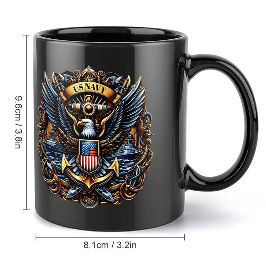 US Navy Anniversary Insignia Black Ceramic Monogram Coffee Mug...
