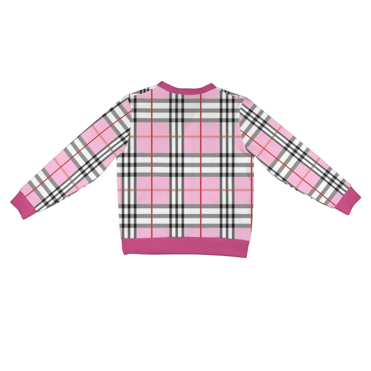 Women's Cardigan Burb Design Pink Black Plaid Fall Season Women's Ribbed Cardigan (Model H73)