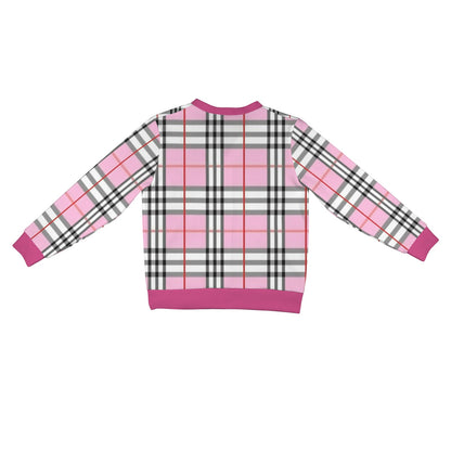 Women's Cardigan Burb Design Pink Black Plaid Fall Season Women's Ribbed Cardigan (Model H73)