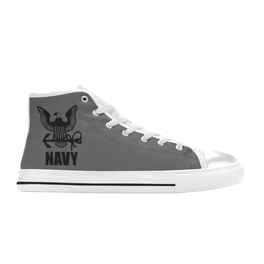 U.S. Navy Black Men’s Classic High-Top Canvas Shoes  Lace-Up Round Toe Metal Eyelets Comes With Name And Rank Name On The Outer Quarter...