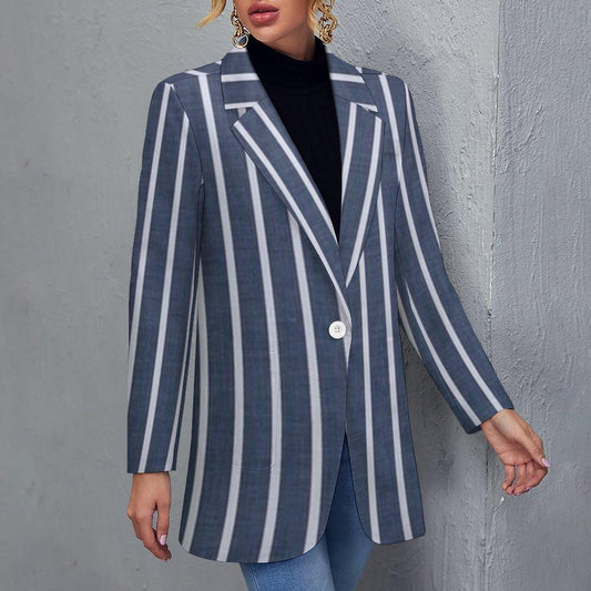 Women's Blue Light Silver White Pinstripe Summer Event Dinner Formal Casual Blazer