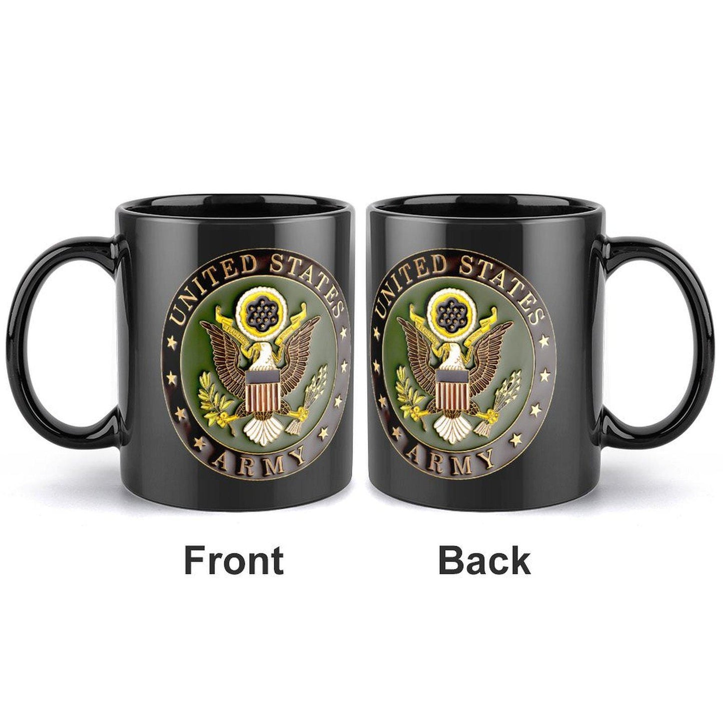 United States Army 3D Seal On Black Ceramic Coffee Mug Which Comes With Your Initials or Rank And Name At No Additional Charge...