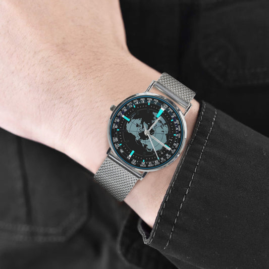 3D Aviator's Dial In Black Bright Tiel Blue Silver All Stainless Steel Monogram Dress Watch Men's Steel Bracelet Watch Without Numbers Come With Name Or Name And Rank On Dial...