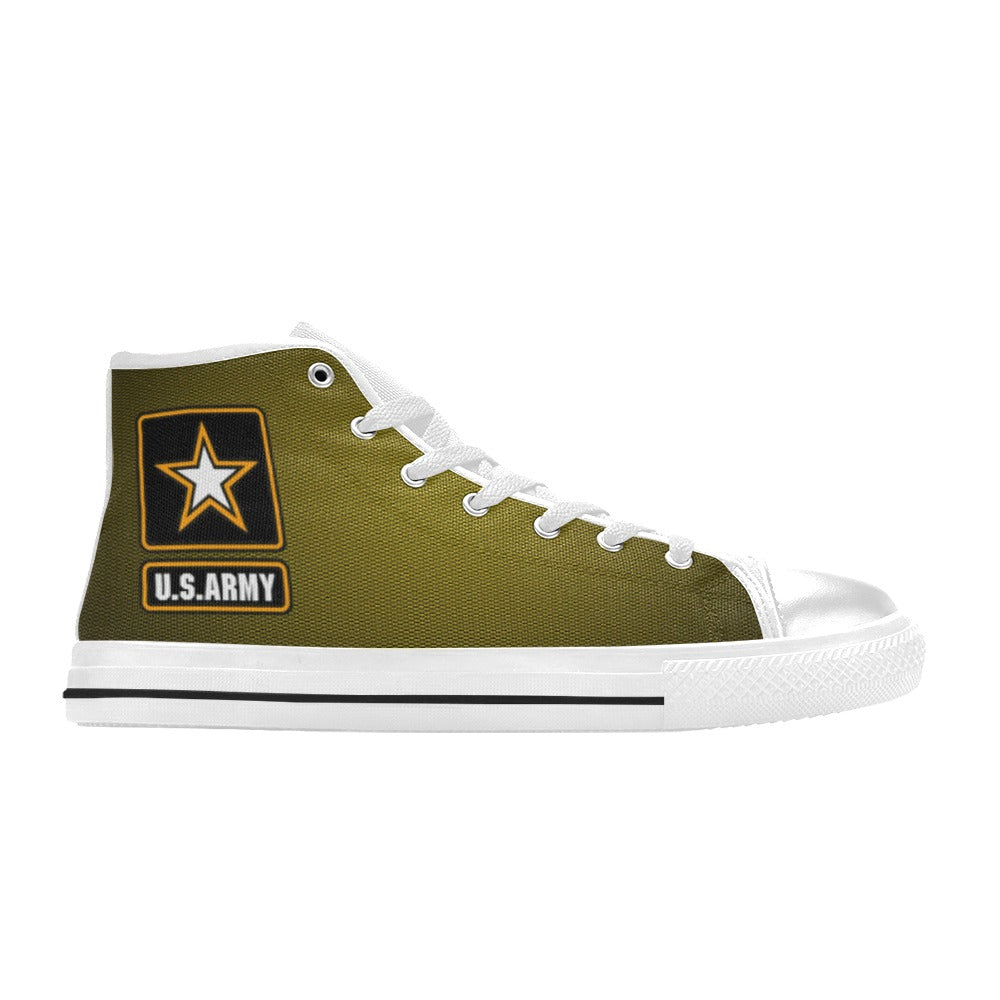 U.S. Army Green Men’s Classic High-Top Canvas Shoes  Lace-Up Round Toe Metal Eyelets Comes With Name And Rank Name On The Outer Quarter...