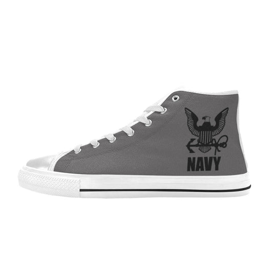 U.S. Navy Black Men’s Classic High-Top Canvas Shoes  Lace-Up Round Toe Metal Eyelets Comes With Name And Rank Name On The Outer Quarter...