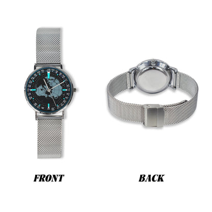 3D Aviator's Dial In Black Bright Tiel Blue Silver All Stainless Steel Monogram Dress Watch Men's Steel Bracelet Watch Without Numbers Come With Name Or Name And Rank On Dial...