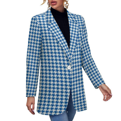 Women's Light Blue White Checkered Formal Summer Event Blazer Jacket...