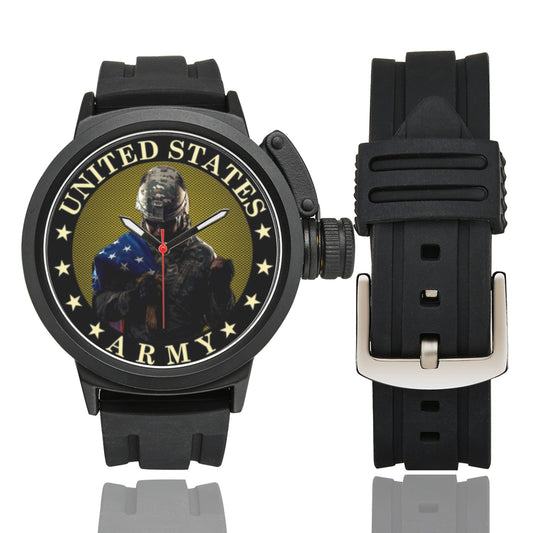 US Army Large Black Insignia Miyota Quartz Movement Waterproof Monogram Watch Men's Sports Watch(Model 309) Come With Name Or Name And Rank On Dial...