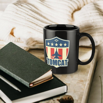 United States Navy TOMCAT Emblem On Black Ceramic Coffee Mug (Comes With Your Initials Or Rank And Name Free Of Charge On Mug!)