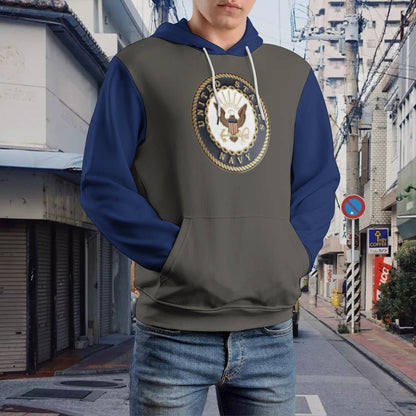 Men's Women's Madison Ave U.S. Navy Emblem Gray Blue Soft Double Layer Loose Fitting Hoodie