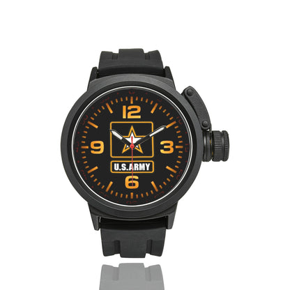 Men's US Army Large Black Orange Print Dial Miyota Quartz Movement Waterproof Monogram Sports Watch Come With Name Or Name And Rank On Dial...