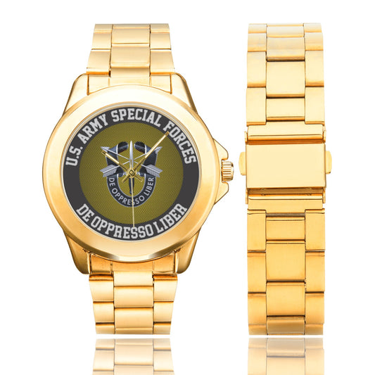 Men's Women's All Stainless Steel U.S. Army Special Forces Dial Gold Monogram Quartz Gift Watch Come With Name Or Name And Rank On Dial...