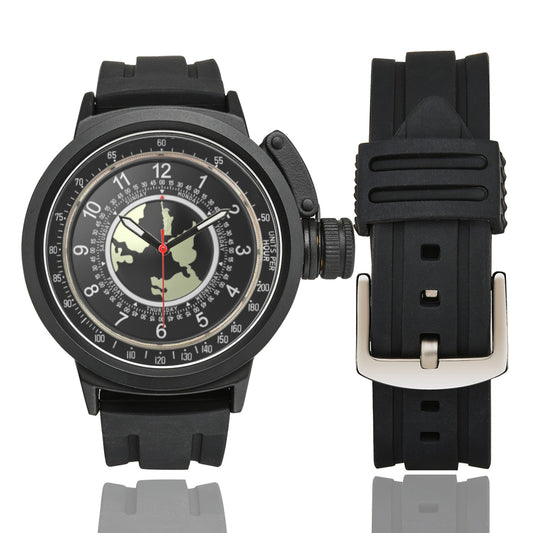 3D World Dial Large Black Miyota Quartz Movement Waterproof Monogram Watch Men's Sports Watch(Model 309)