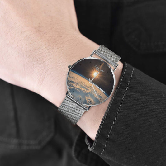 Karman Line Earth's Arc Of Space Miyota Quartz Movement Silver Stainless Steel Monogram Dress Watch Men's Steel Bracelet Watch Without Numbers Come With Name Or Name And Rank On Dial...