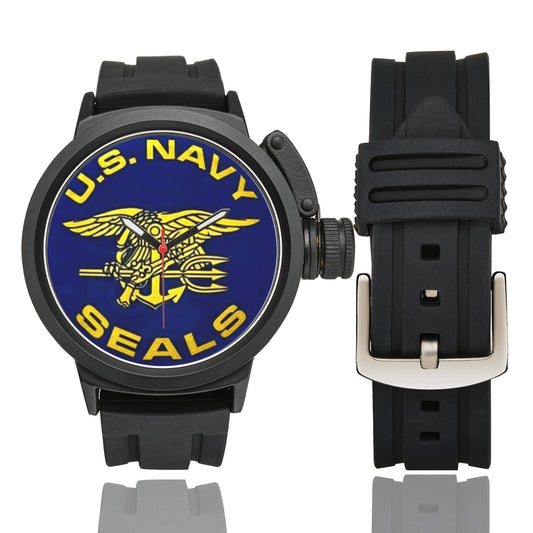 Men's U.S. Navy Seals Blue and Yellow Insignia Dial Miyota Quartz Movement Waterproof Monogram Sports Watch Come With Name Or Name And Rank On Dial...