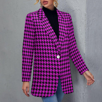 Women's Madison Avenue Purple & Black Houndstooth Pattern Design Print Blazer Jacket