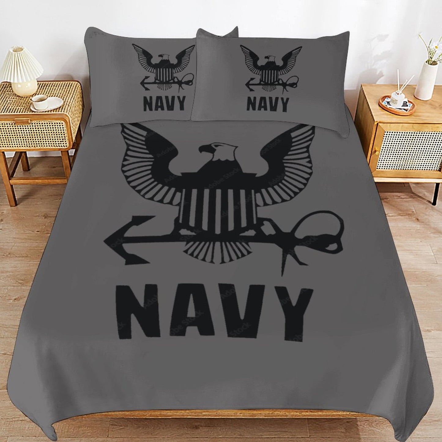 Madison Avenue U.S. Navy Black 3-Piece Bedding Set 102"×90" (1 Quilt Cover + 2 Pillowcases) Comes With Name Or Rank Name On Quilt...