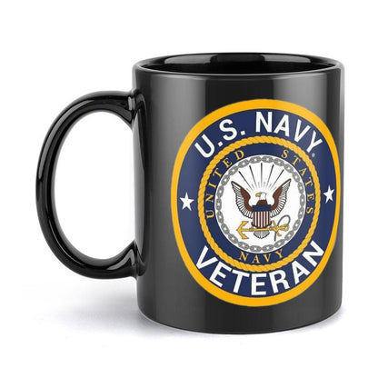 United States Navy Veteran Black Ceramic Coffee Mug That Comes With Your Initials Or Rank And Name Free Of Additional Charges.