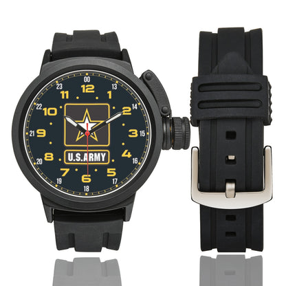 Men's US Army Black Brown White Insignia Dial Miyota Quartz Movement Waterproof Monogram Sports Watch Come With Name Or Name And Rank On Dial...