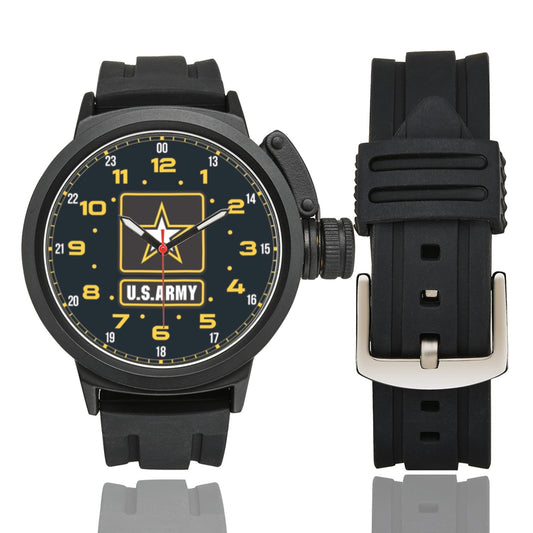 Men's US Army Black Brown White Insignia Dial Miyota Quartz Movement Waterproof Monogram Sports Watch Come With Name Or Name And Rank On Dial...