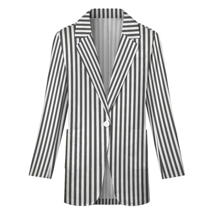 Women's Madison Ave White & Black Pinstripe Print Blazer For Fun Or Dress Type Summer Events